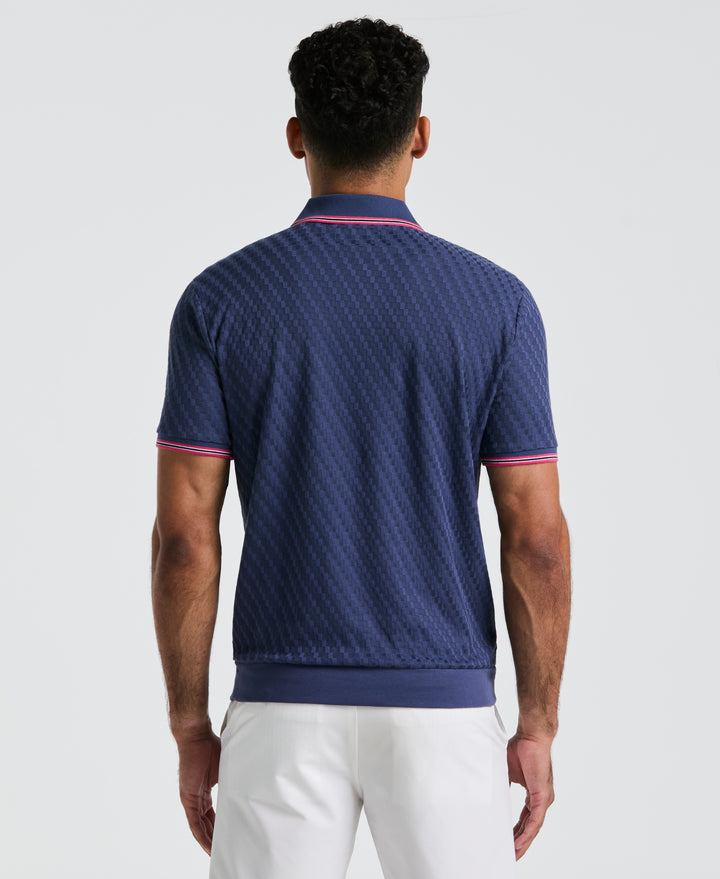 All-Over Jacquard Johnny Collar Polo (Blue Indigo) 