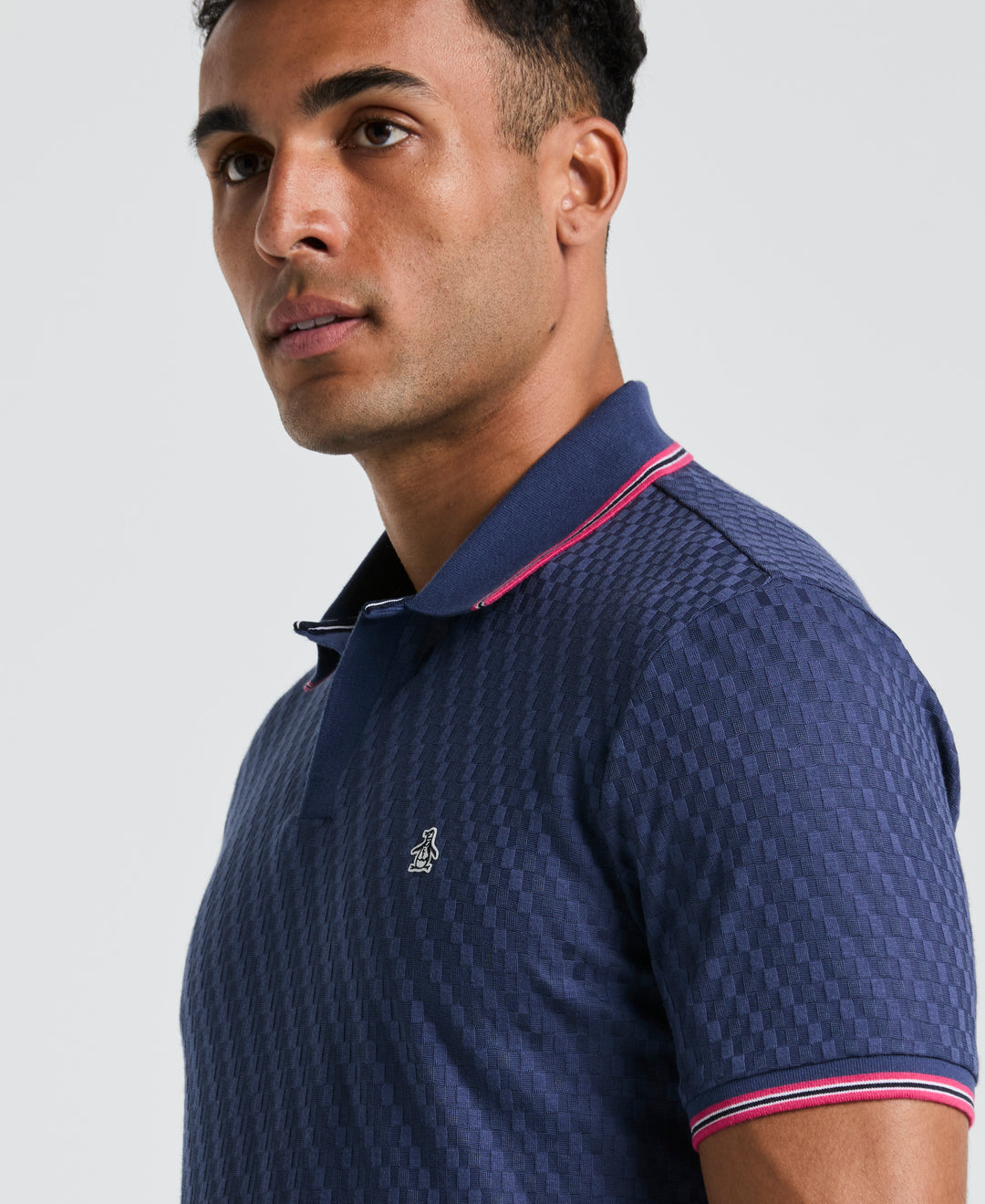 All-Over Jacquard Johnny Collar Polo (Blue Indigo) 
