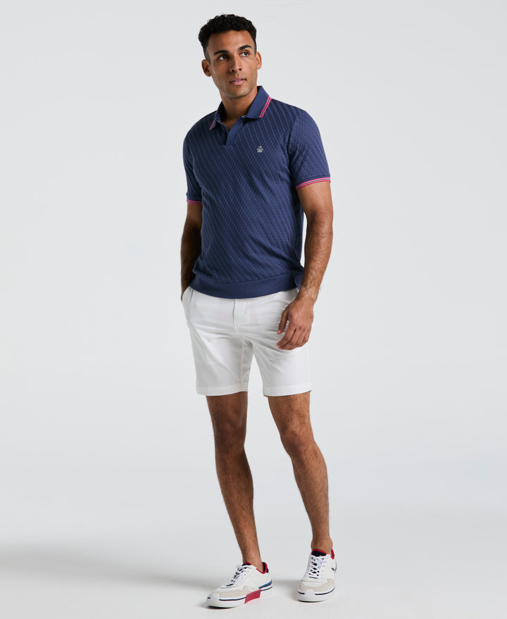 All-Over Jacquard Johnny Collar Polo (Blue Indigo) 