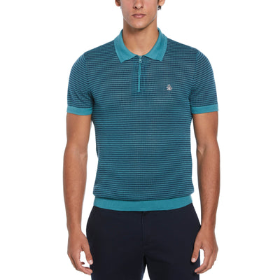 All Over Jaquard 1/4 Zip Sweater Polo Shirt (Teal) 