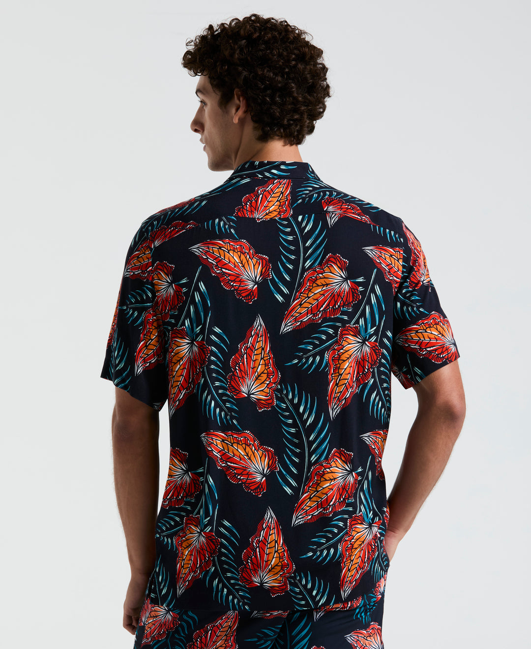 All-Over Leaves Print Shirt (Dark Sapphire) 
