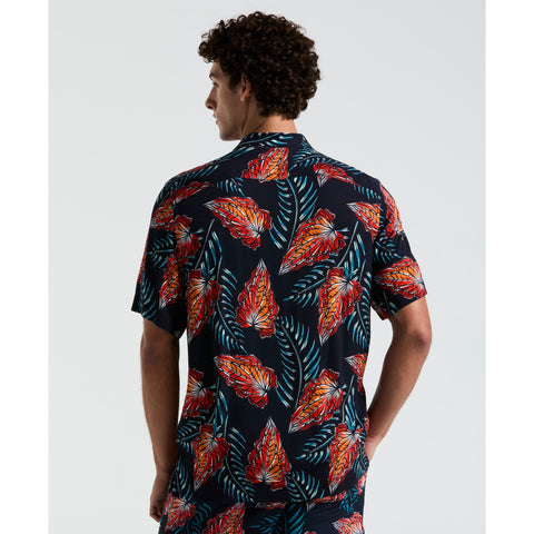 All-Over Leaves Print Shirt (Dark Sapphire) 