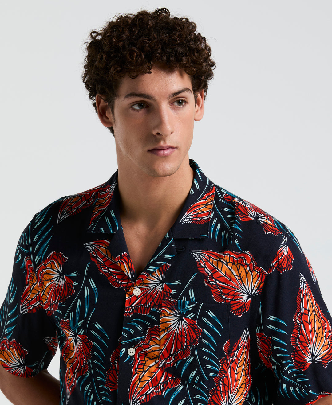 All-Over Leaves Print Shirt (Dark Sapphire) 