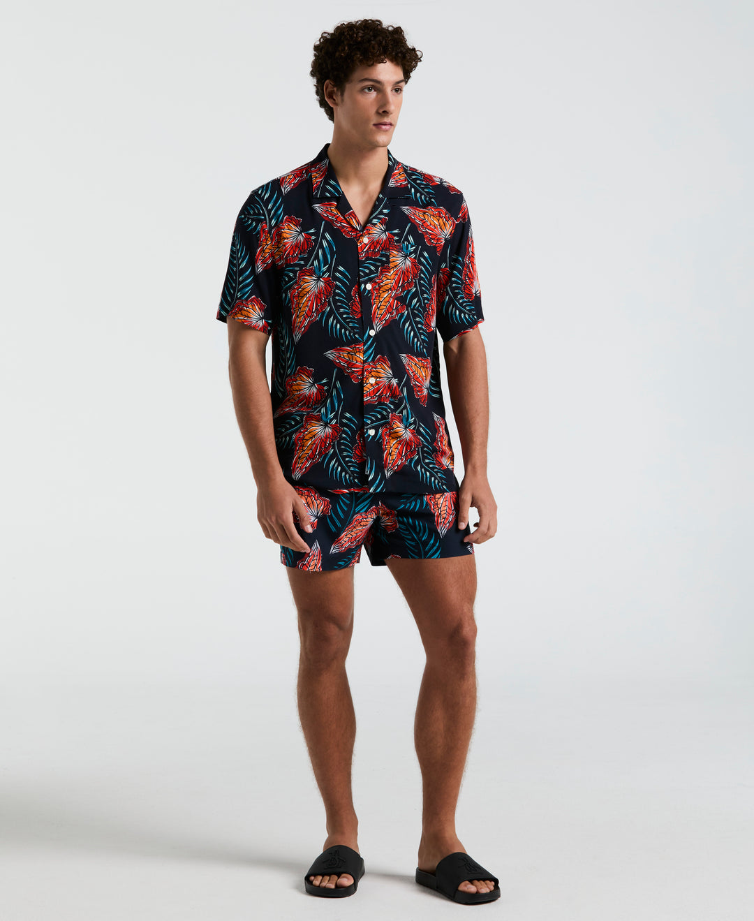 All-Over Leaves Print Shirt (Dark Sapphire) 