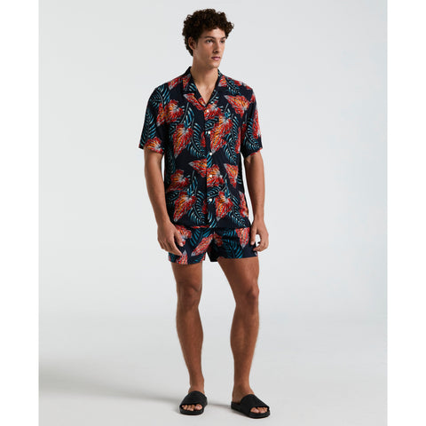 All-Over Leaves Print Shirt (Dark Sapphire) 