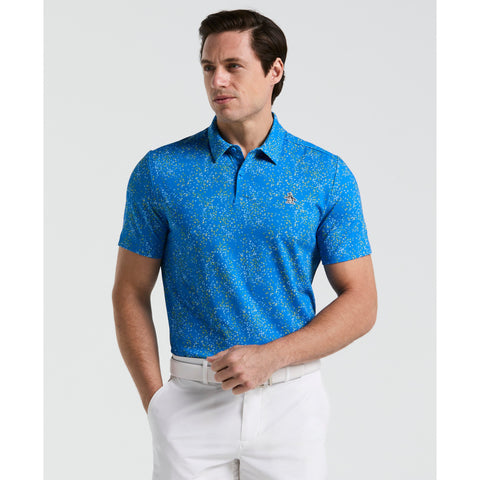 All Over Micro Abstract Printed Golf Polo Shirt (French Blue) 