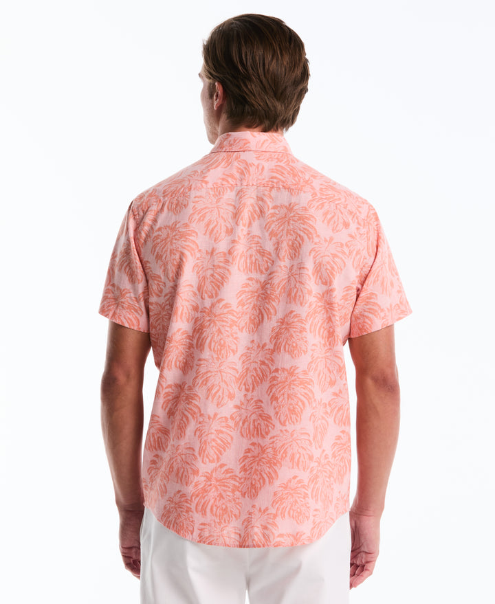 All-Over Monstera Linen Shirt (Peach Amber) 