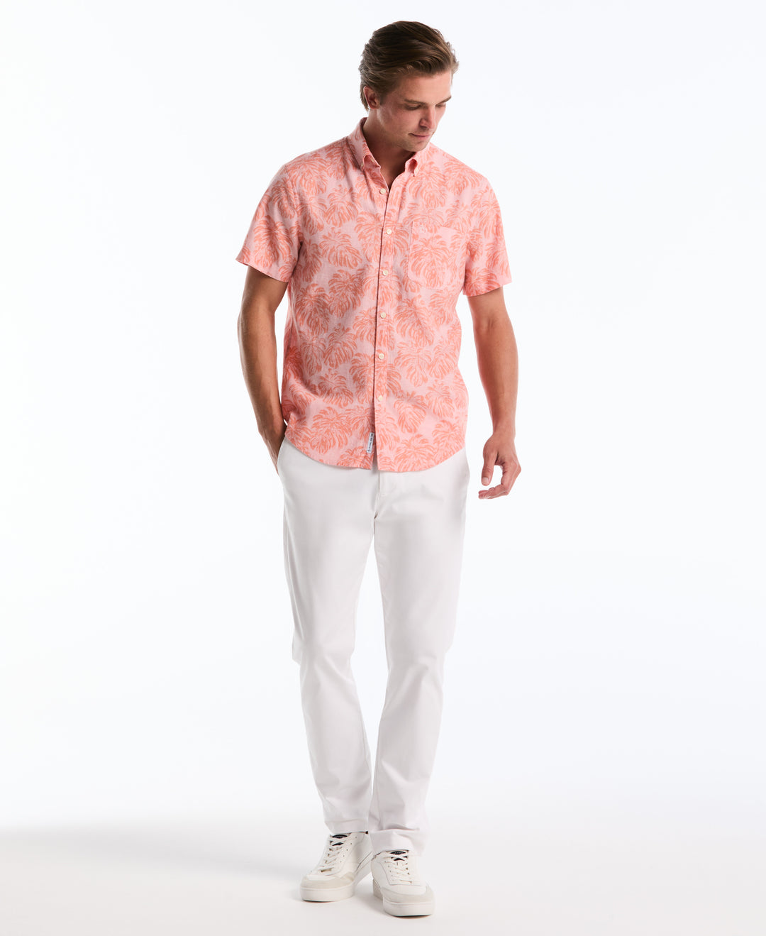 All-Over Monstera Linen Shirt (Peach Amber) 