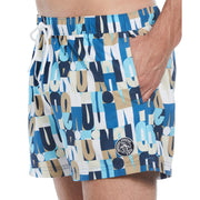 4" Allover Multi Color Logo Print Slim Fit Swim Short (Vallarta Blue) 