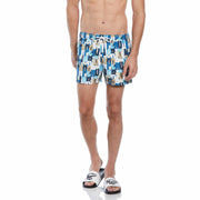 4" Allover Multi Color Logo Print Slim Fit Swim Short (Vallarta Blue) 