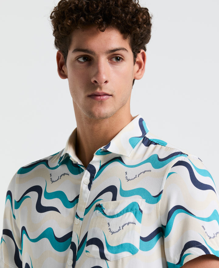 Multiwave All-Over Print Shirt (Bright White) 