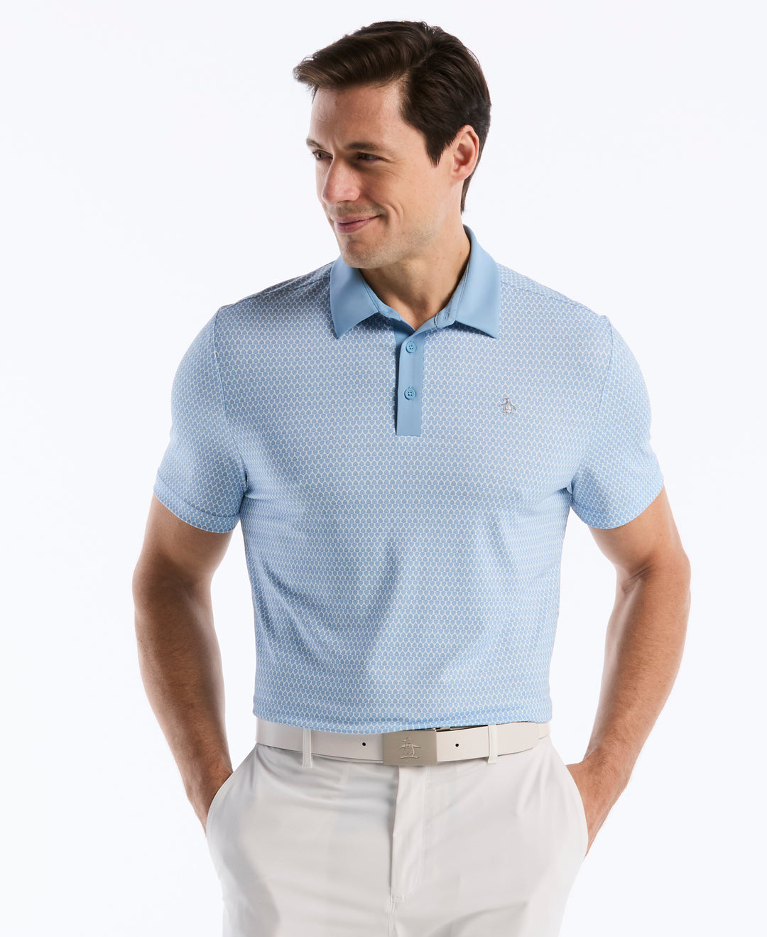 All-Over Micro Novelty Geo Golf Polo (Blissful Blue) 