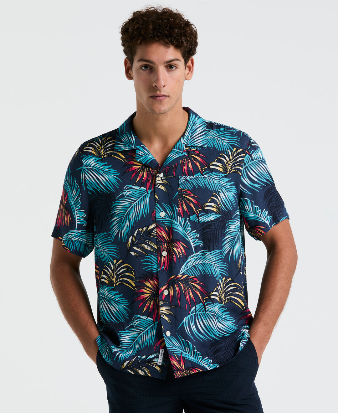 Camp All-Over Print Palm Leaf Shirt (Sargasso Sea) 