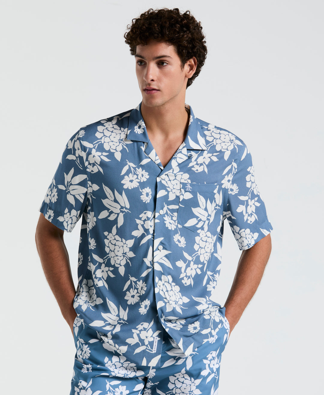 All-Over Palm Leaf Print Shirt (Copen Blue) 