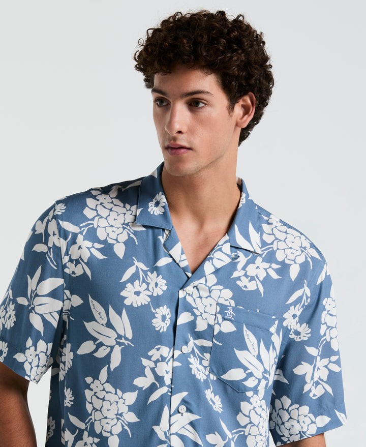All-Over Palm Leaf Print Shirt (Copen Blue) 