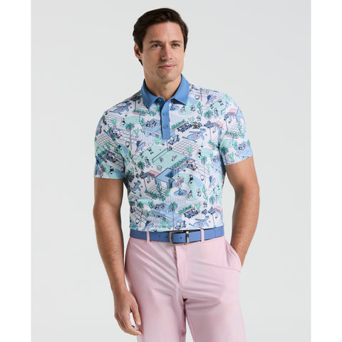 All Over Palm Springs Print Polo  (Bright White) 