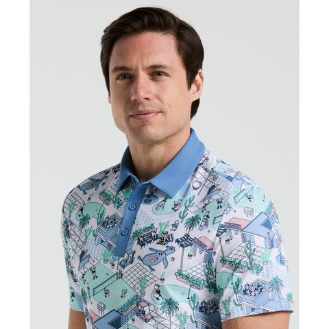 All Over Palm Springs Print Polo  (Bright White) 