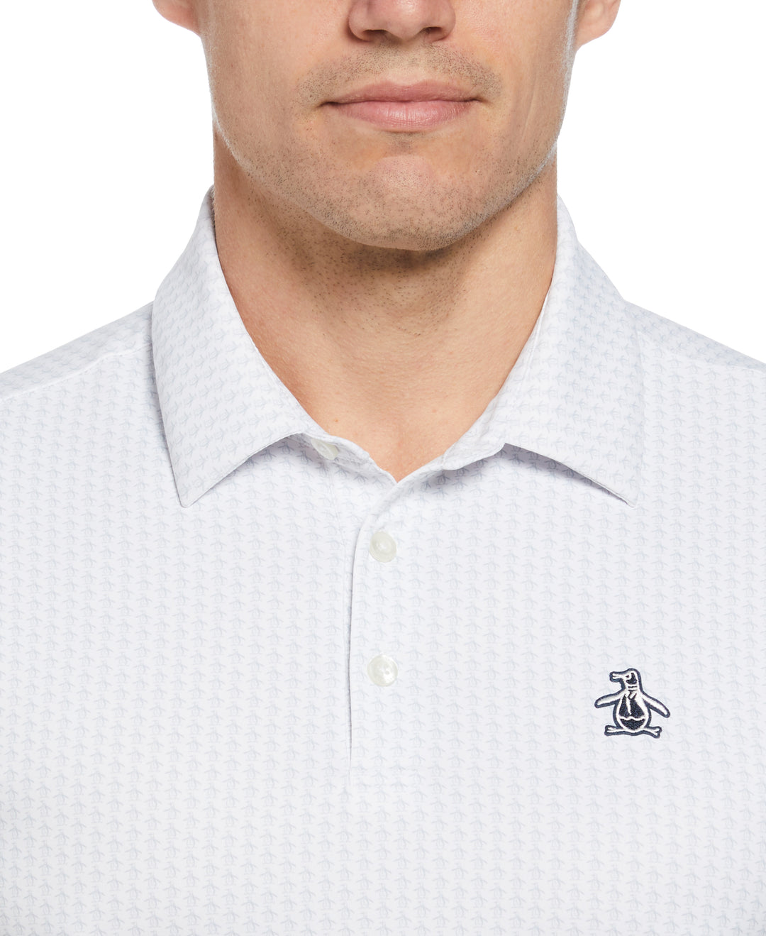 Allover Pete Print Short Sleeve Golf Polo Shirt (Bright White) 