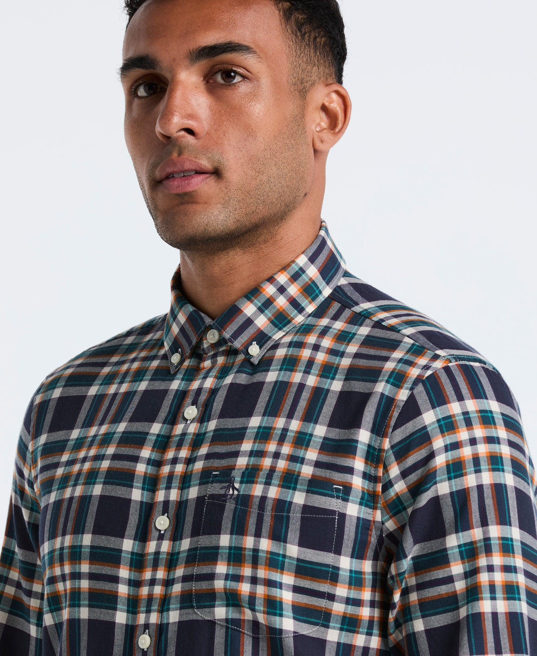 Cotton Stretch Plaid Shirt (Dark Sapphire) 