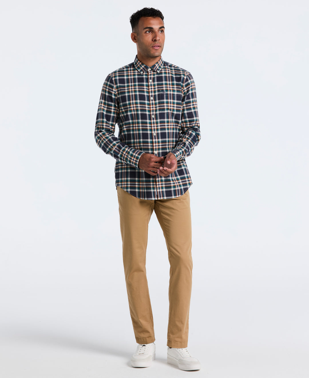 Cotton Stretch Plaid Shirt (Dark Sapphire) 
