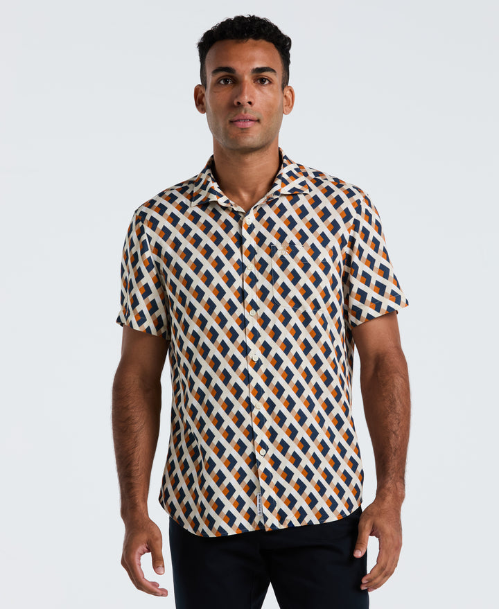 All-Over Print Geo Button-Down Shirt (Birch) 