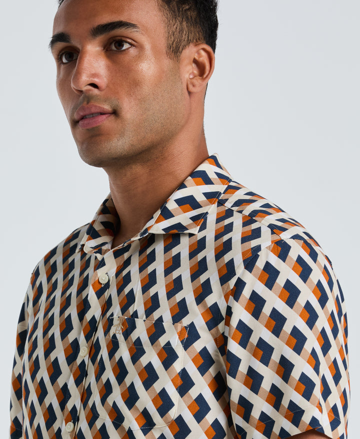 All-Over Print Geo Button-Down Shirt (Birch) 