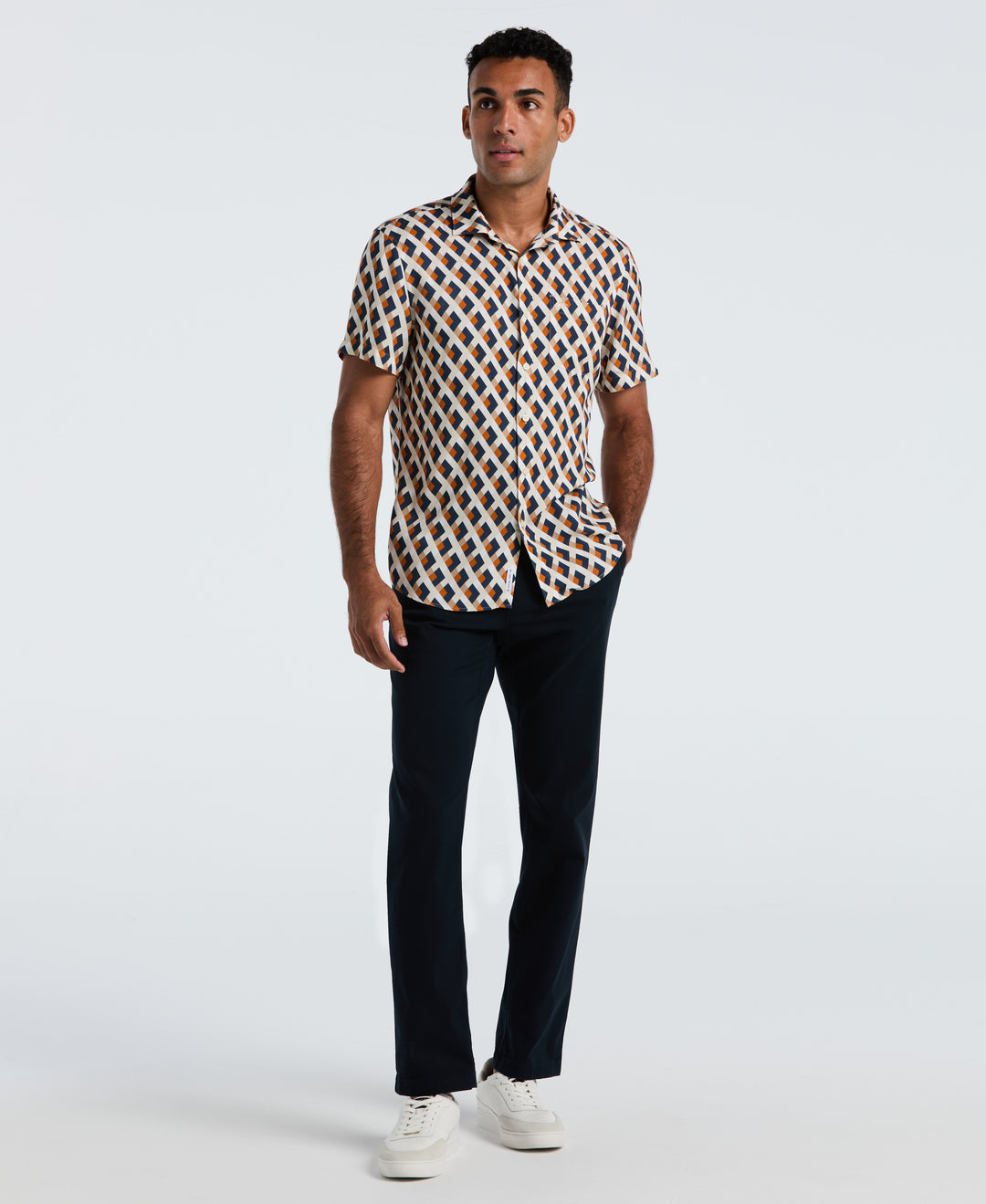 All-Over Print Geo Button-Down Shirt (Birch) 