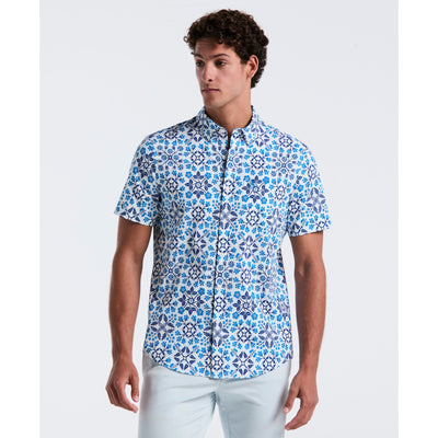 Linen Blend All-Over Print Talavera Shirt (Bright White) 
