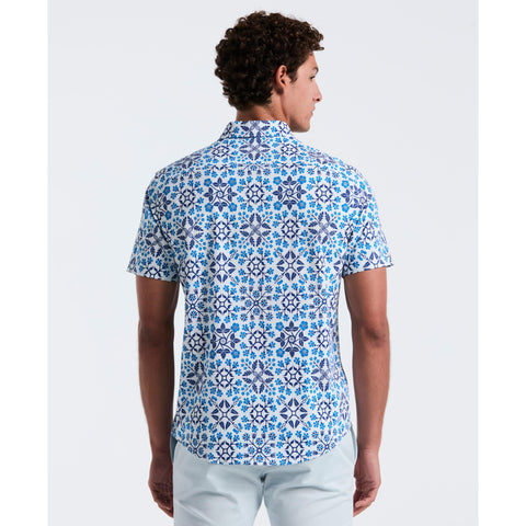 Linen Blend All-Over Print Talavera Shirt (Bright White) 