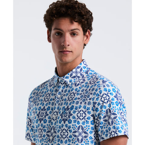 Linen Blend All-Over Print Talavera Shirt (Bright White) 