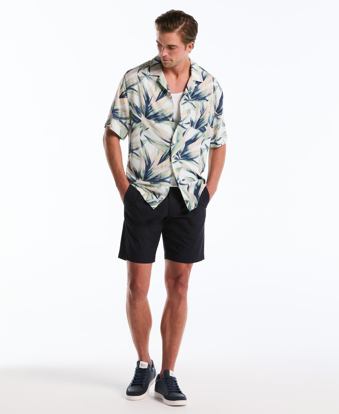 All Over Print Succulent Camp Shirt (Bright White) 