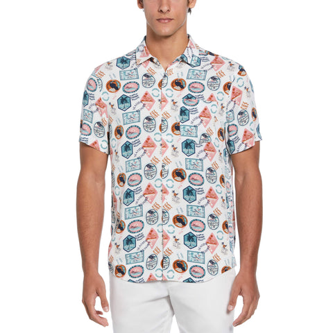 All-over Vacay Print Shirt  (Bright White) 