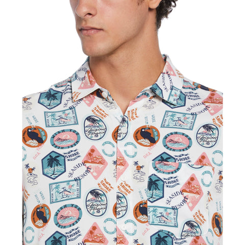 All-over Vacay Print Shirt  (Bright White) 