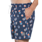 6" Allover Hibiscus Print Slim Fit Swim Short (Sargasso Sea) 