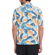 Viscose Allover Leaf Print Shirt with Camp Collar (Vallarta Blue) 