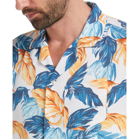 Viscose Allover Leaf Print Shirt with Camp Collar (Vallarta Blue) 