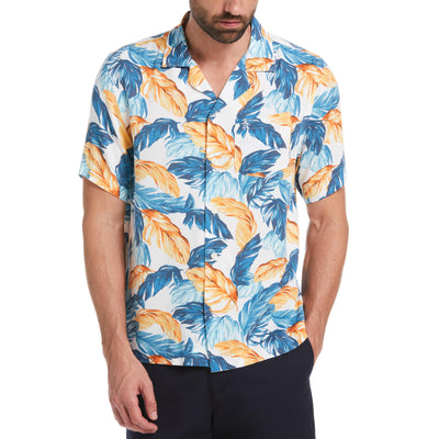 Viscose Allover Leaf Print Shirt with Camp Collar (Vallarta Blue) 