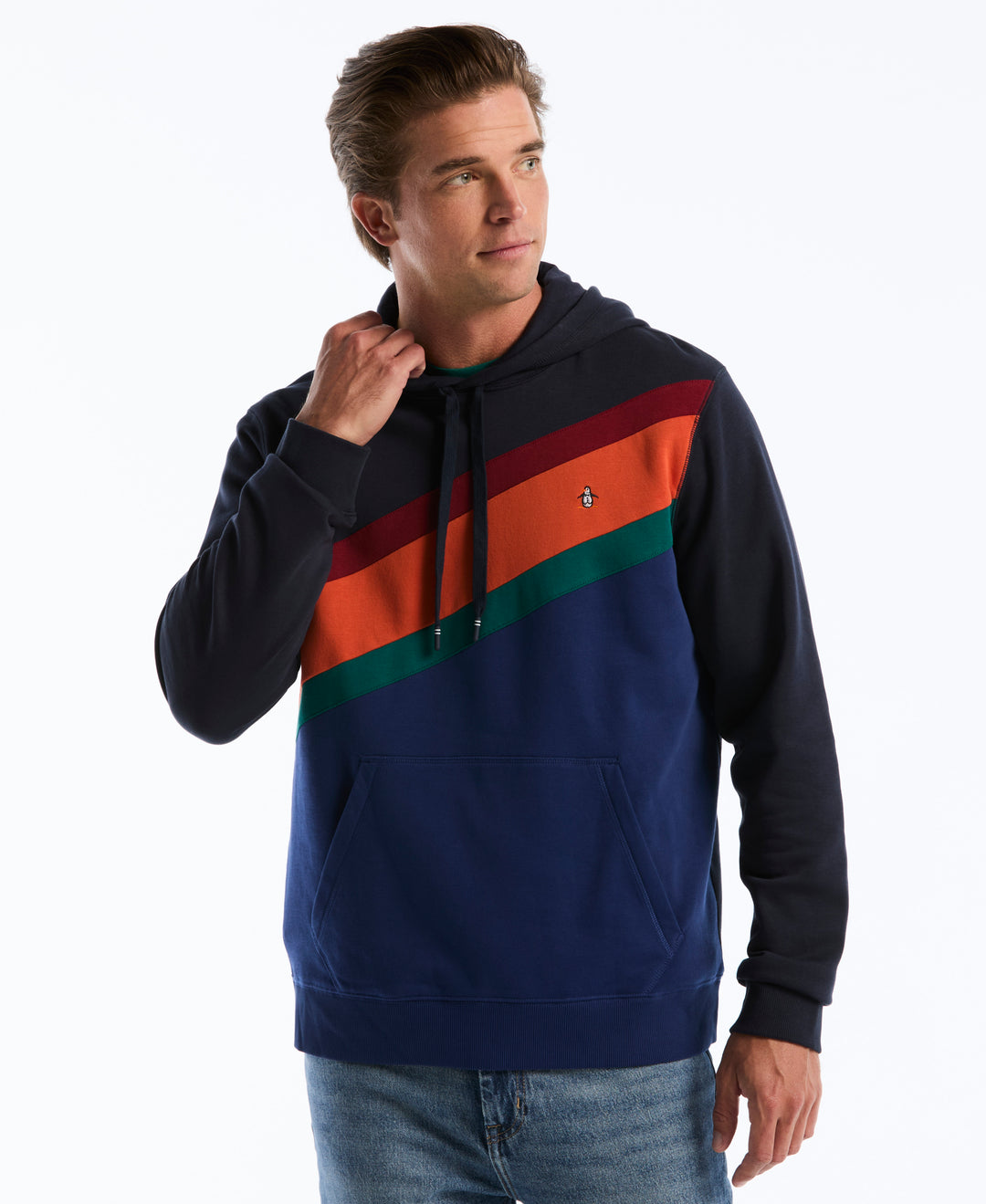 Asymmetrical Colorblock Fleece Hoodie (Dark Sapphire) 