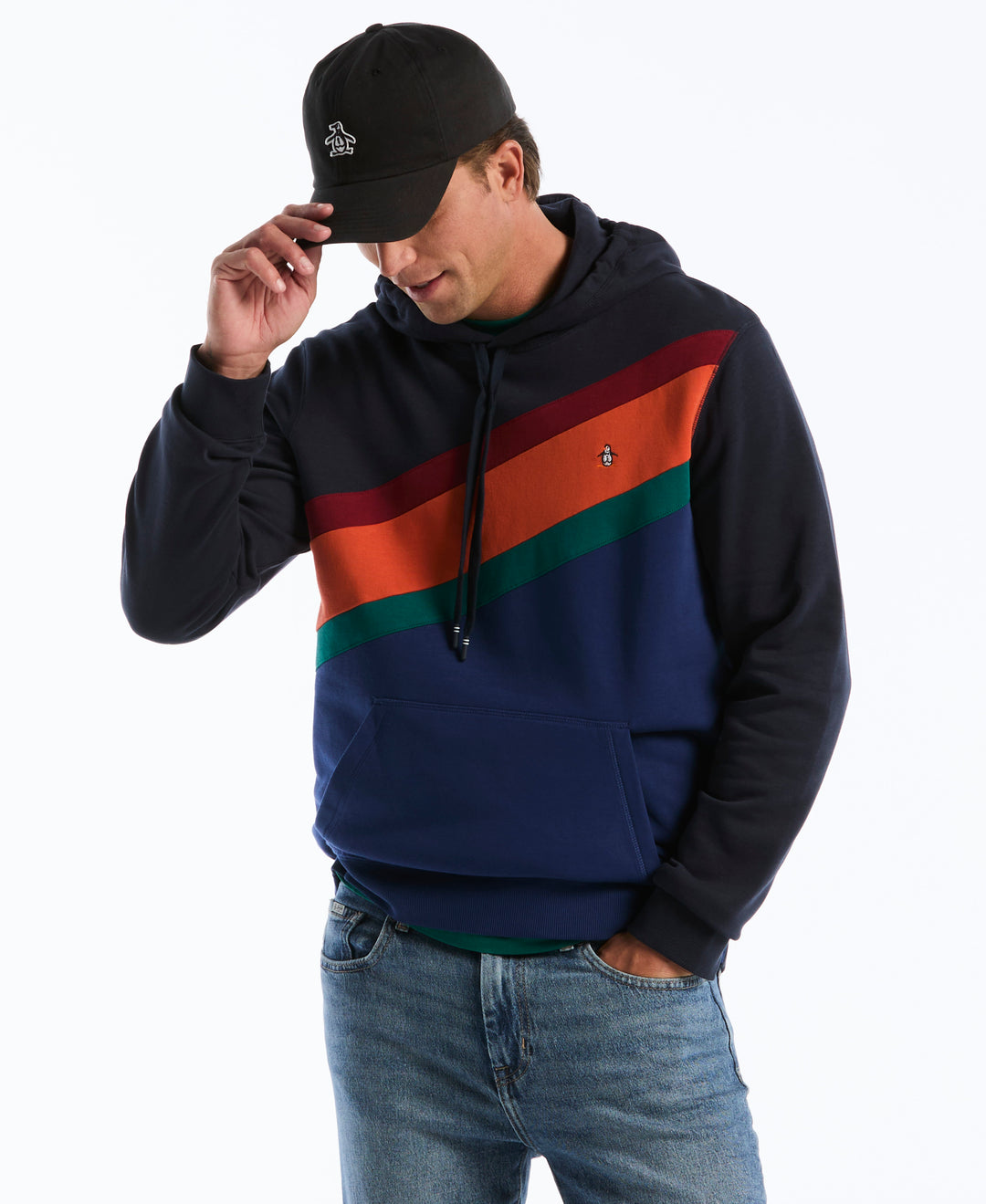 Asymmetrical Colorblock Fleece Hoodie (Dark Sapphire) 