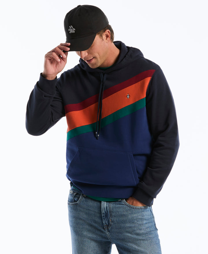 Asymmetrical Colorblock Fleece Hoodie (Dark Sapphire) 