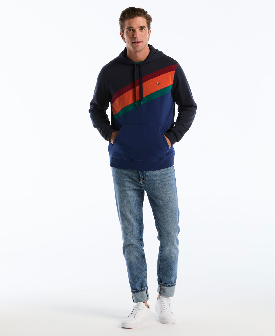 Asymmetrical Colorblock Fleece Hoodie (Dark Sapphire) 