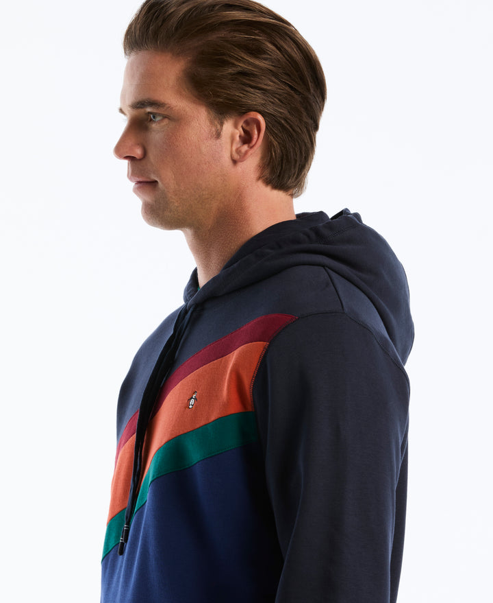 Asymmetrical Colorblock Fleece Hoodie (Dark Sapphire) 