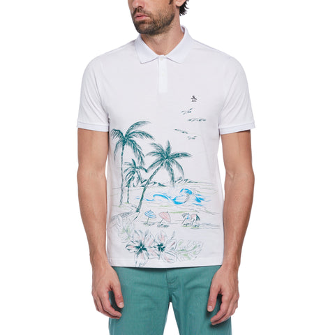 Beach Print Polo (Bright White) 