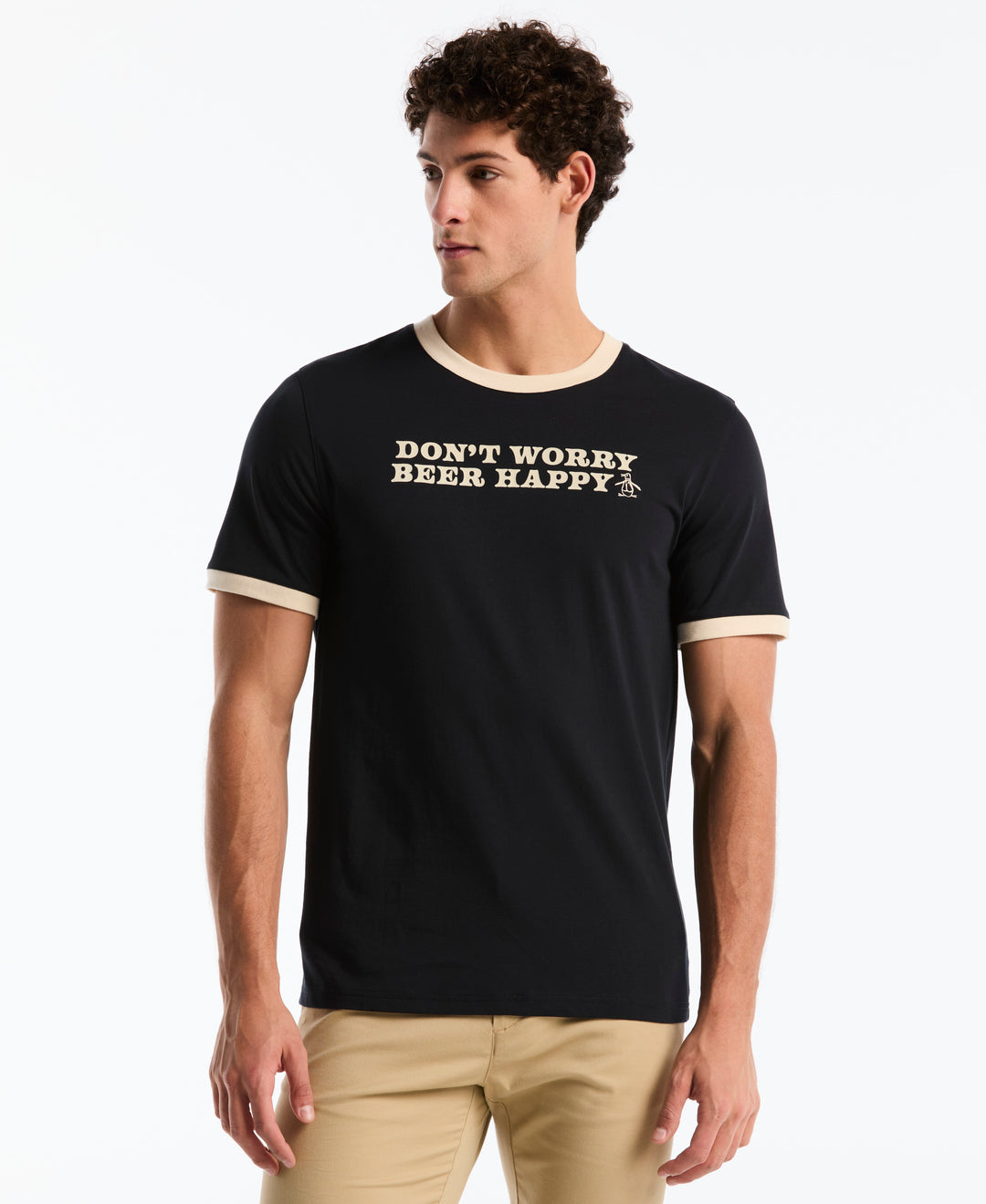 Beer Happy Flocked Graphic Ringer Tee (Dark Sapphire) 