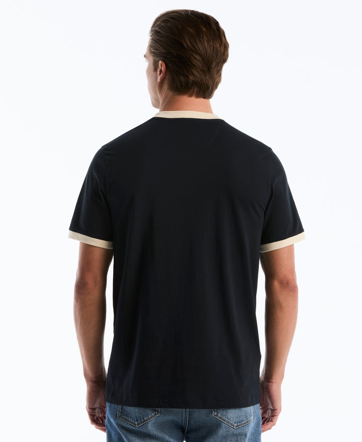 Beer Happy Flocked Graphic Ringer Tee (Dark Sapphire) 