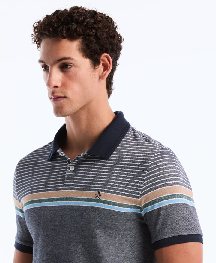 Birdseye Pique Chest Stripe Polo (Dark Sapphire) 