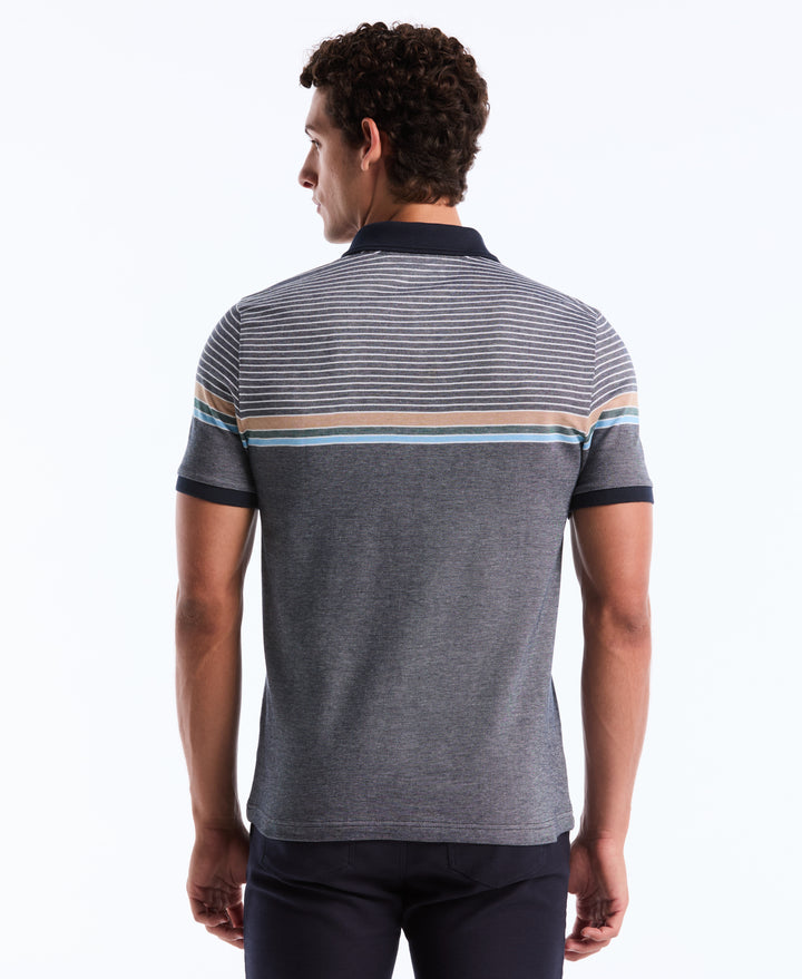 Birdseye Pique Chest Stripe Polo (Dark Sapphire) 