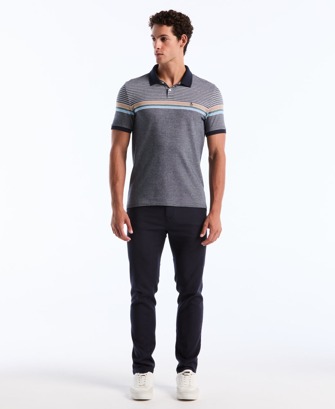 Birdseye Pique Chest Stripe Polo (Dark Sapphire) 