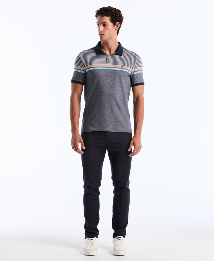 Birdseye Pique Chest Stripe Polo (Dark Sapphire) 