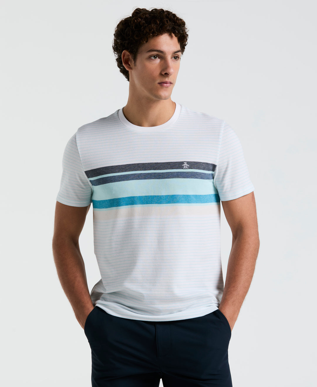 Birdseye Pique Chest Stripe Tee (Bright White) 